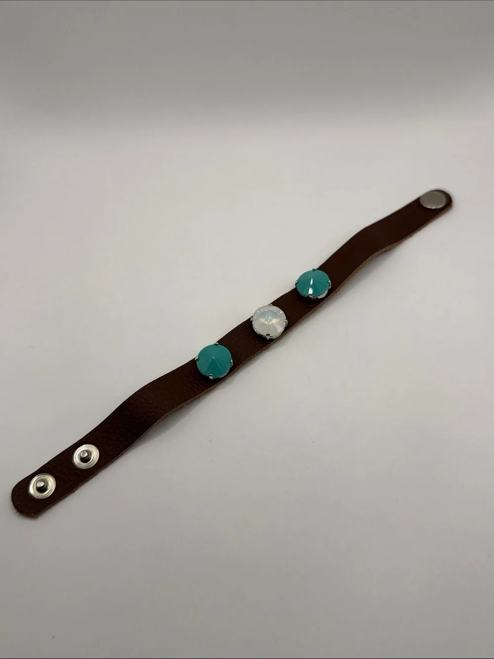 Vintage Southwestern Brown Leather Turquoise Bangle Cuff Statement Bracelet